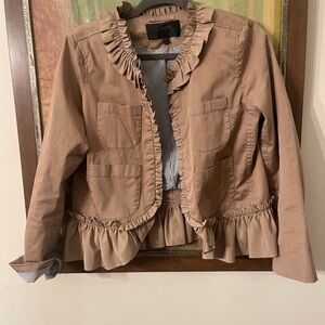 J. Crew Ruffled Cotton Blazer in Taupe